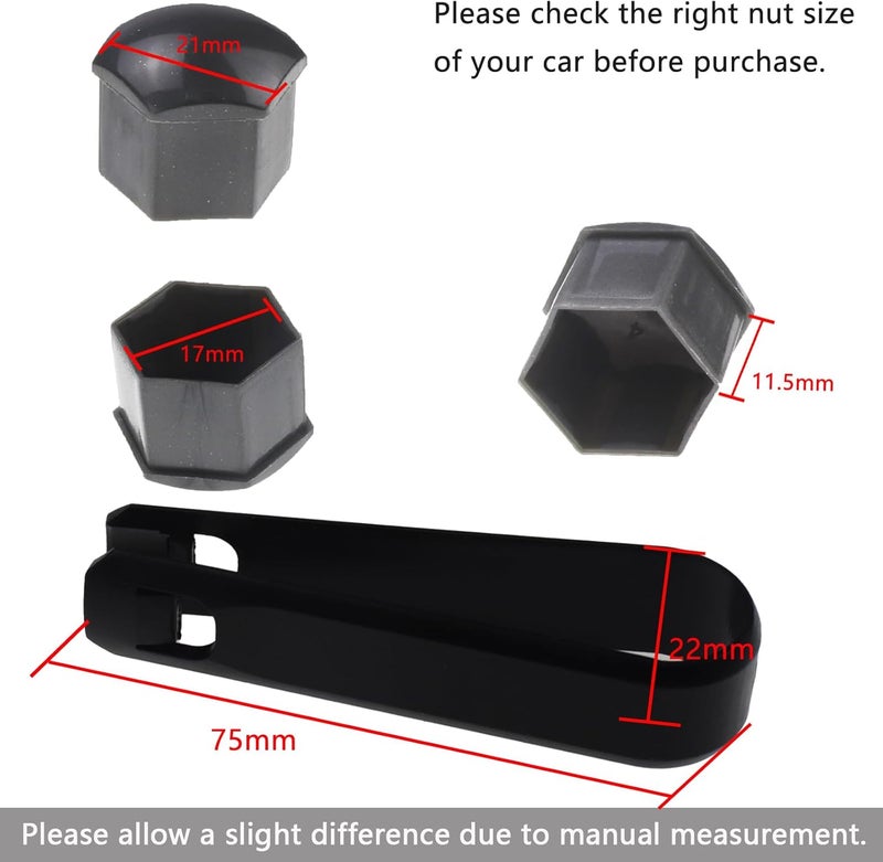Nihfien 20 Pcs Wheel Lug Nut Covers Bolt Caps,17mm Universal Car Tire Nut Caps Bolt Cover,Hexagonal Plastic Tire Bolt with Removal Tool (Gray) - Image 3
